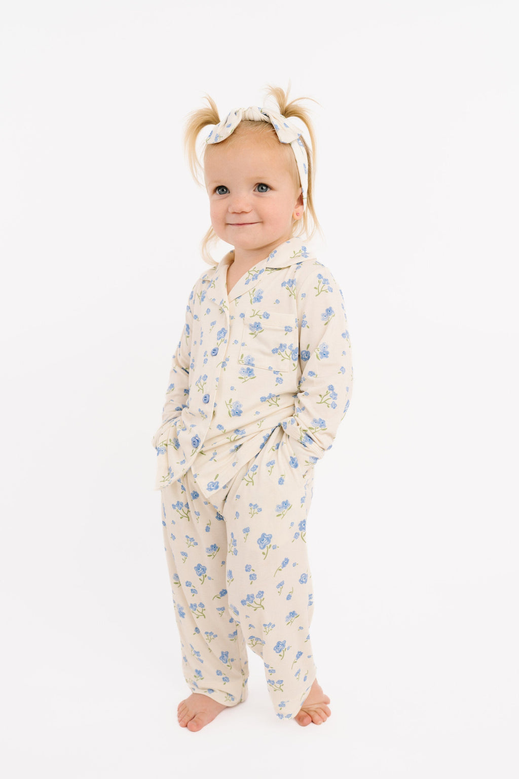Blue Blooms Bamboo Button Up Set