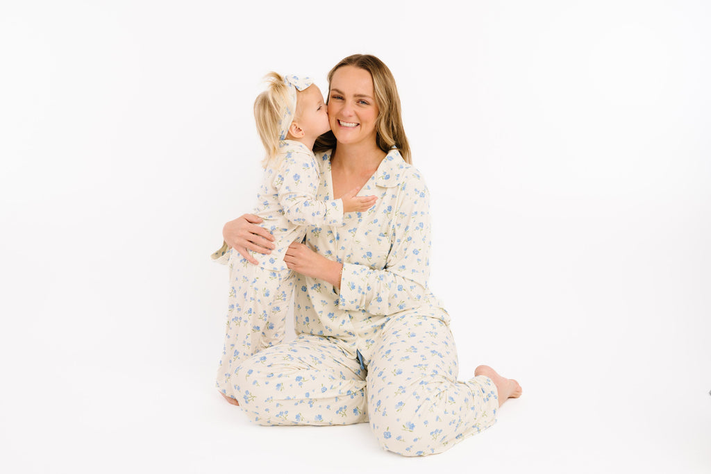 Blue Blooms Bamboo Button Up Set